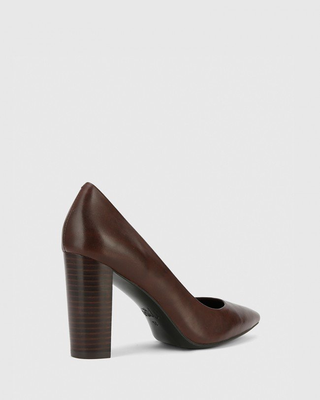Wittner Hether Chocolate Leather Pointed Toe Block Heel