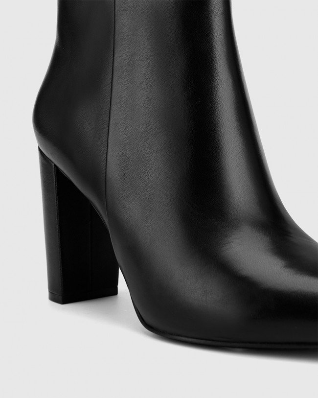 Wittner Hurlie Black Nappa Leather Block Heel Ankle Boot
