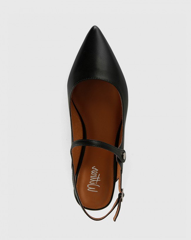 Wittner Manda Black Leather Pointed Toe Flat