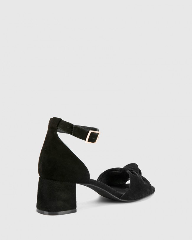 Wittner Isadore Black Suede Block Heel Sandal