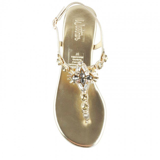 Wittner Sparkling Gold Leather Embellished Flat Sandal