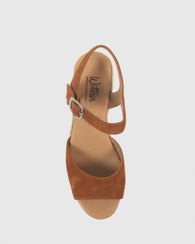 Wittner Umiko Tobacco Suede Espadrille Open Toe Wedge