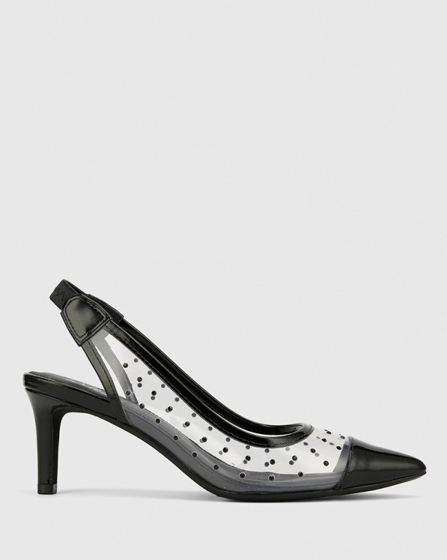 Wittner Diamante Black Patent & Clear Vinyl Slingback Heel