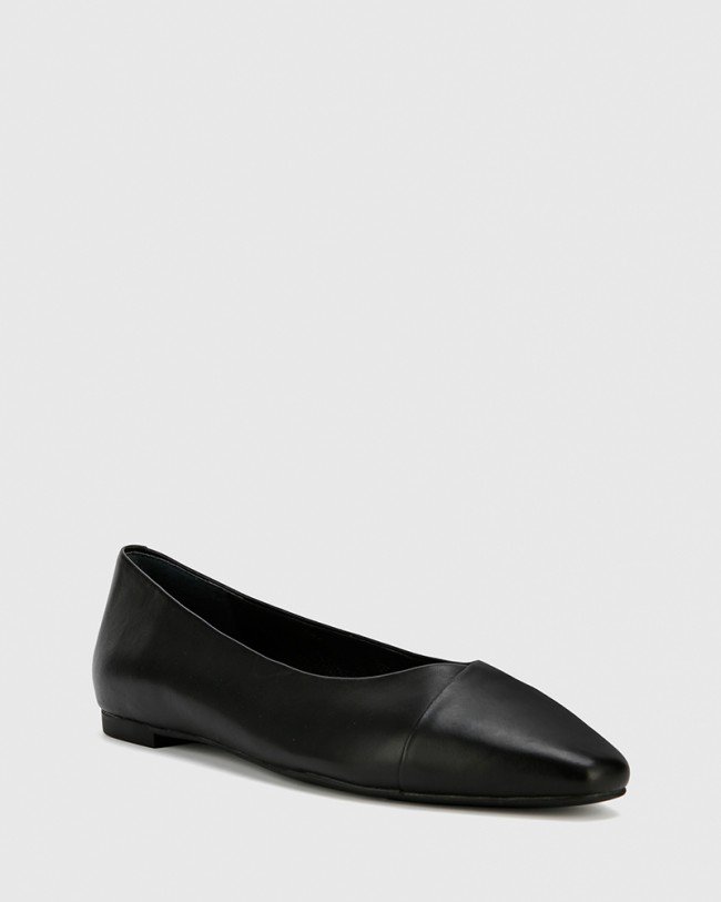 Wittner Emely Black Leather Almond Toe Slip On Flat