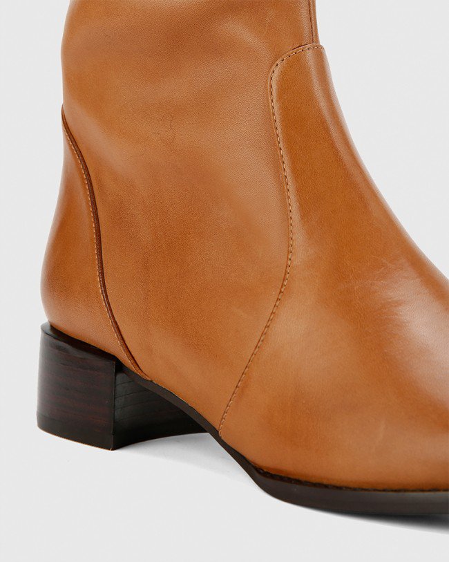 Wittner Bernia-W Tan Waxy Burnish Leather Long Boot Almond Toe