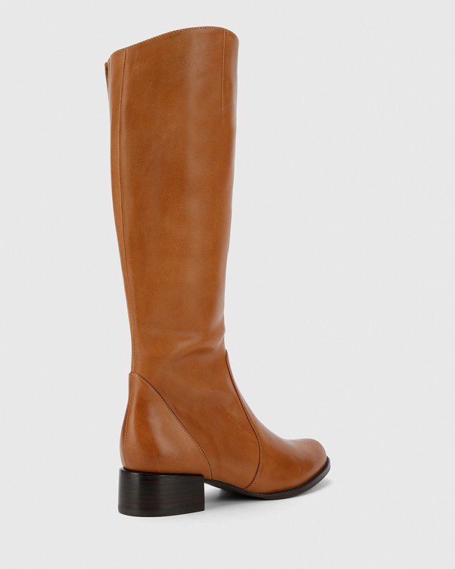 Wittner Bernia-N Tan Waxy Burnish Leather Long Boot Almond Toe