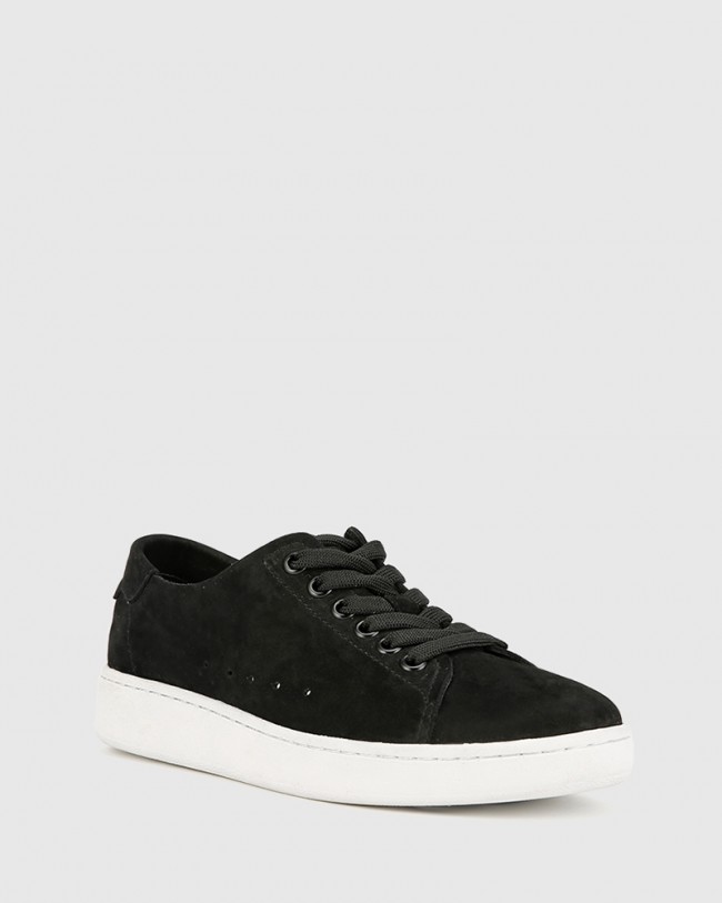 Wittner Graphite Black Nubuck Leather Lace Up Sneaker