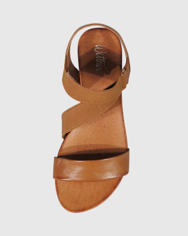 Wittner Lyla Cognac Leather & Elastic Flat Sandal