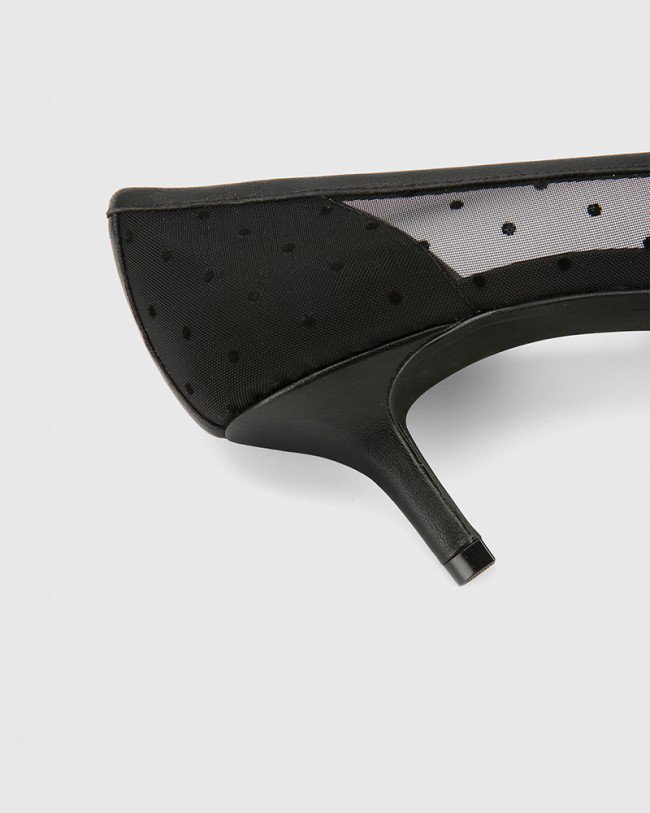 Wittner Natala Black Leather and Polka Dot Mesh Stiletto Heel