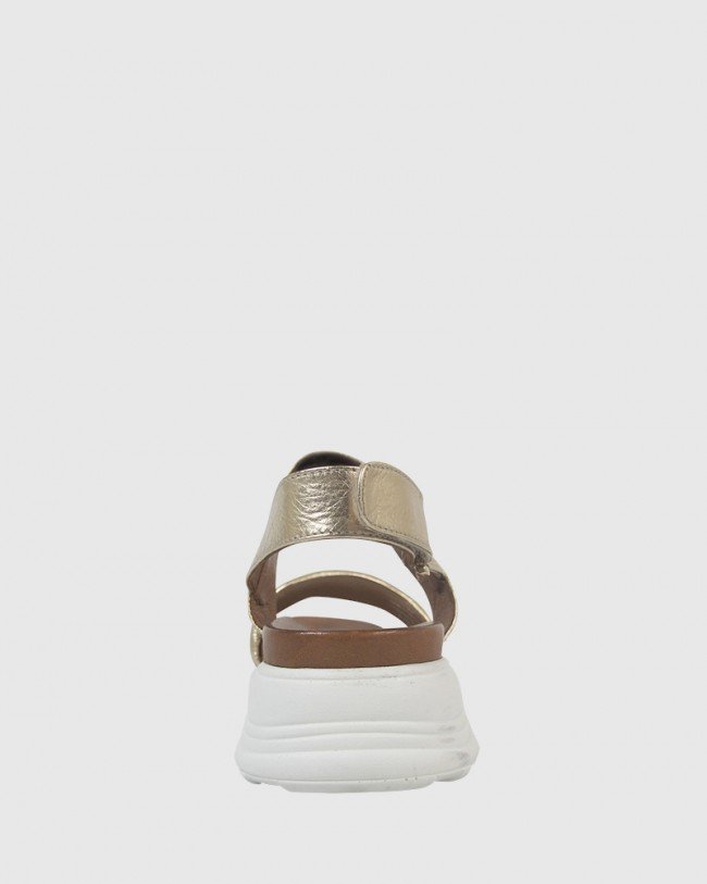 Wittner Kenya Gold Leather Open Toe Flatform Sandal