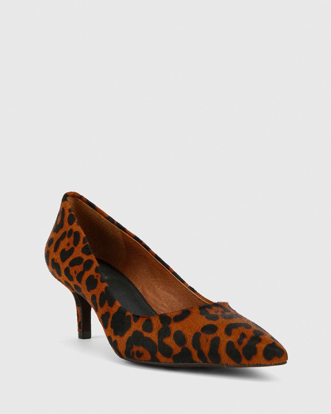 Wittner Neana Leopard Printed Hair On Leather Pointed Toe Kitten Heel