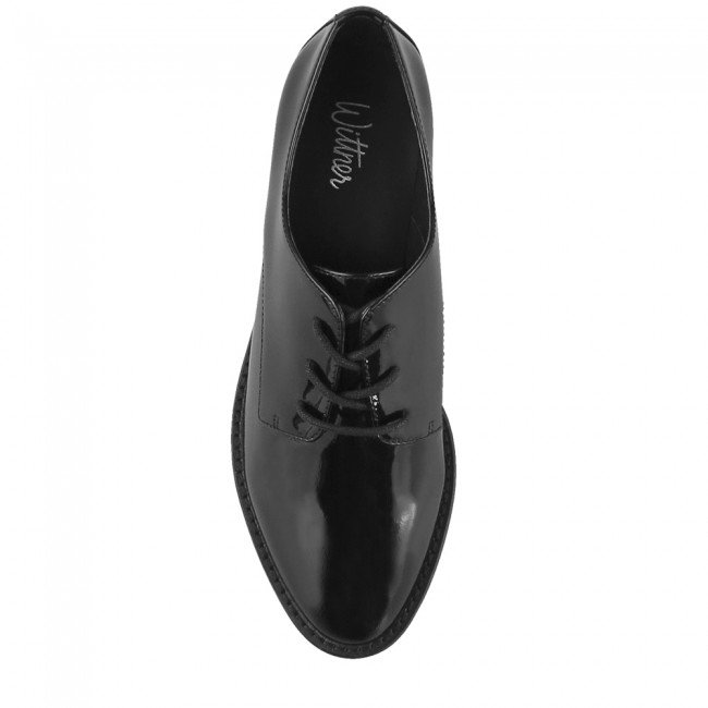 Wittner Farris Black Patent Block Heel Brogue