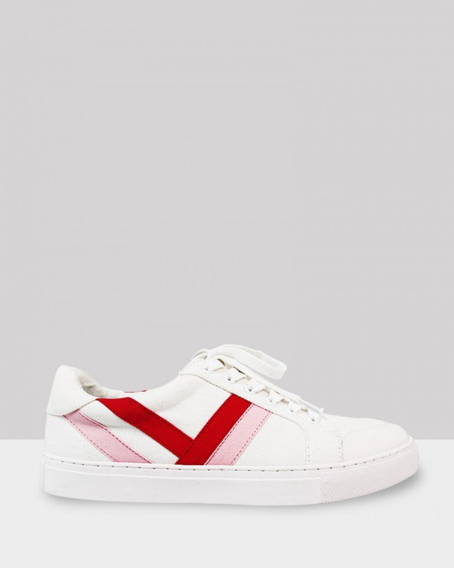 Wittner Danton White Canvas Pink & Red Stripe Sneaker