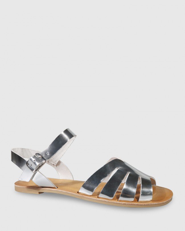 Wittner Fissa Silver Leather Open Toe Flat Sandal