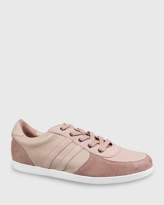 Wittner Dannetta Mauve Suede & Pink Leather Lace Up Sneaker