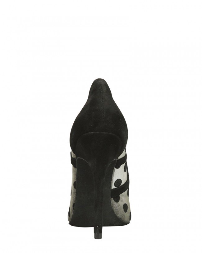 Wittner Tequila Black Suede and Polka Dot Mesh Stiletto Heel