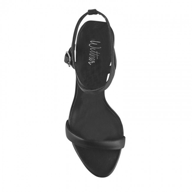 Wittner Raven Black Leather Open Toe Block Heel