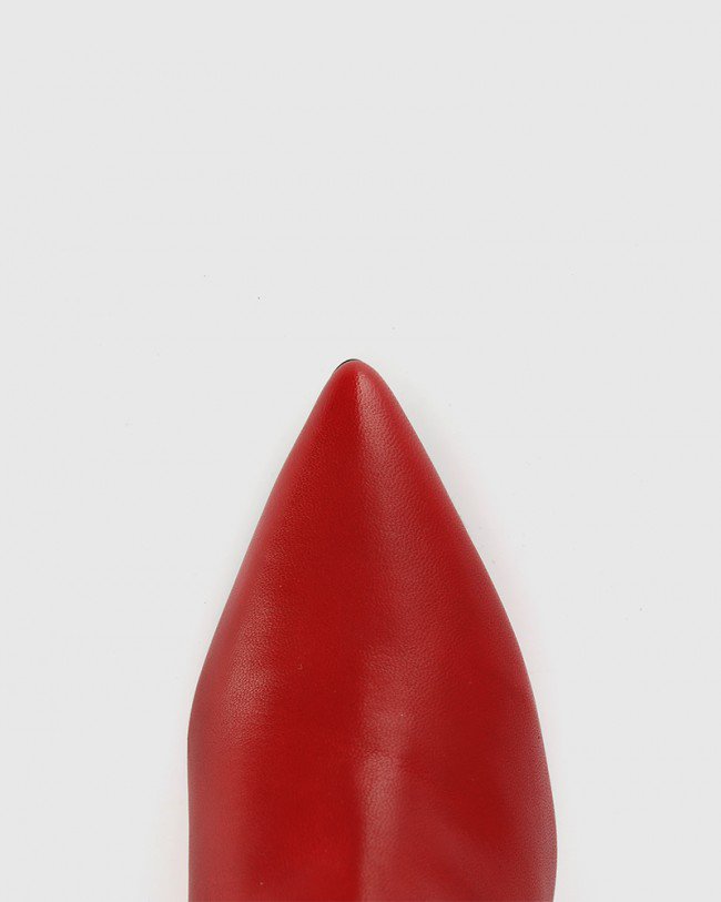 Wittner Deja Red Leather Block Heel Point Toe Ankle Boot