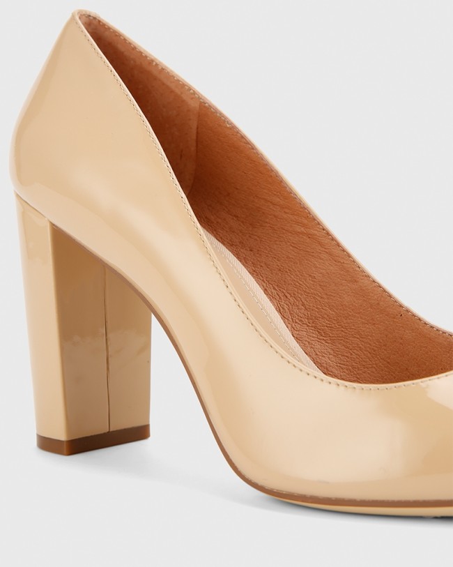 Wittner Hether Nude Patent Pointed Toe Block Heel