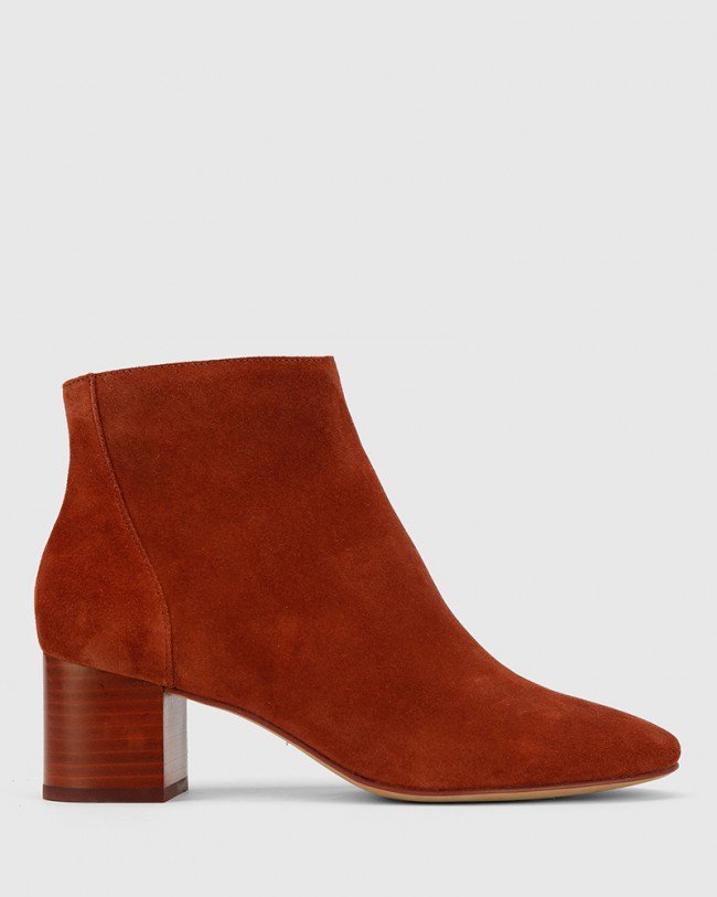 Wittner Alsen Rust Suede Block Heel Almond Toe Ankle Boot