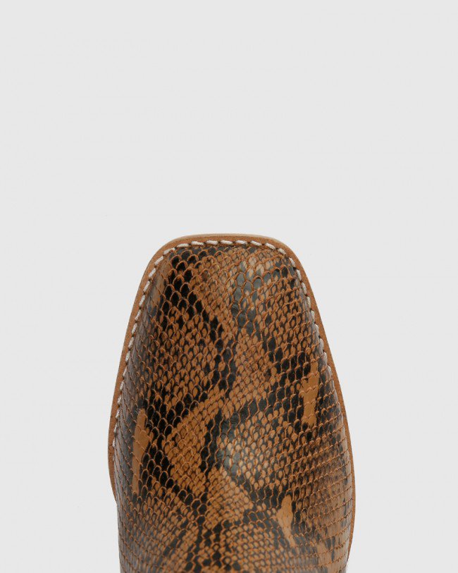 Wittner Sahara Snake Printed Leather Block Heel Ankle Boot