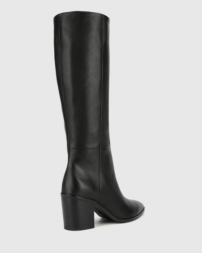 Wittner Preslee Black Leather Block Heel Long Boot