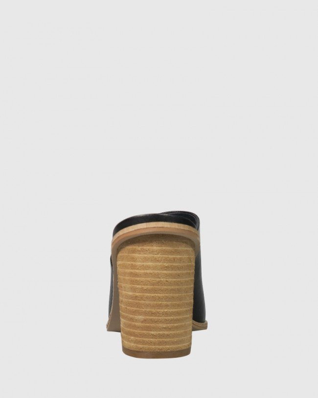 Wittner Fonta Black Leather Open Toe Block Heel