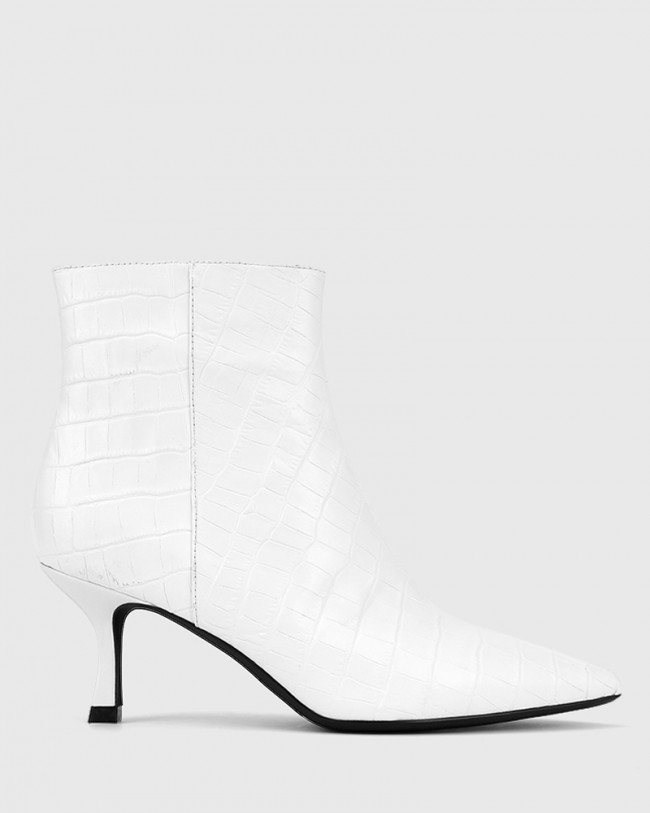 Wittner Derova White Croc Print Leather Stiletto Heel Ankle Boot