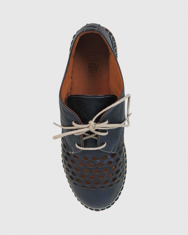 Wittner Kabrina Navy Metallic Leather Perforated Espadrille Brogue