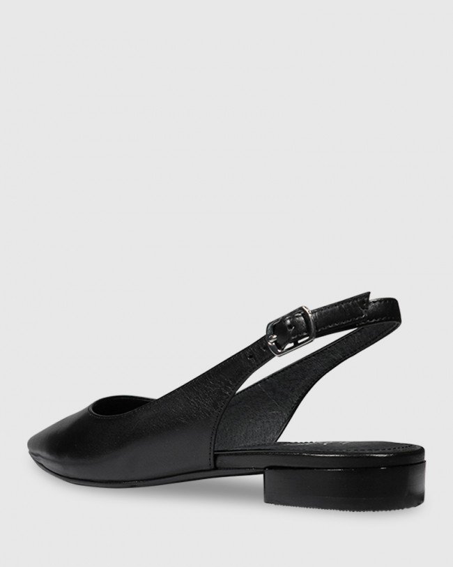 Wittner Misty Black Leather Pointed Toe Slingback Flat