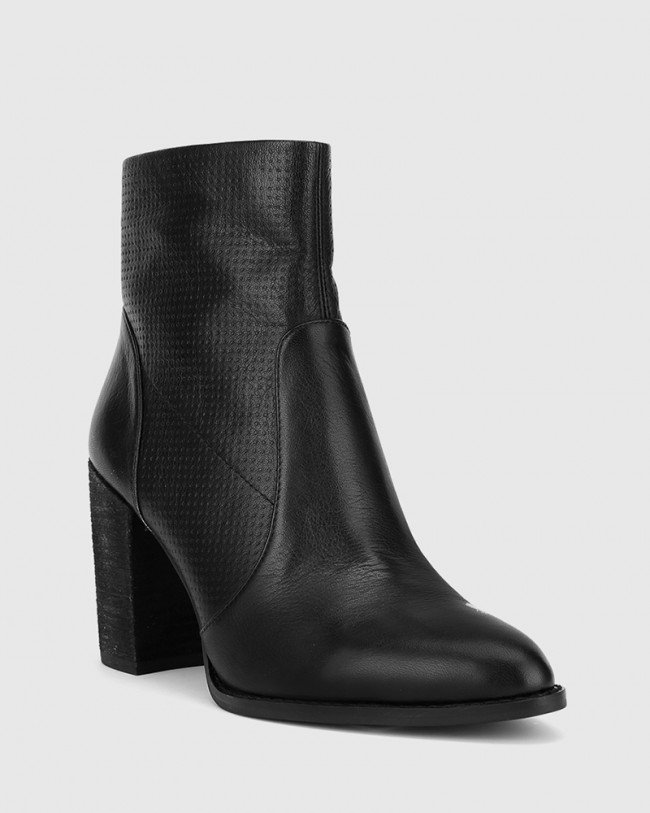 Wittner Halstead Black Scotch Leather Block Heel Ankle Boot