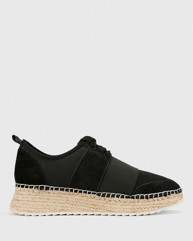 Wittner April Black Leather & Elastic Espadrille Sneaker