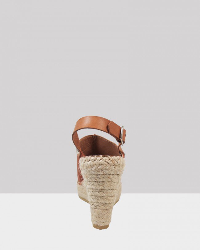 Wittner Umberto Tan Leather Peep Toe Espadrille Wedge