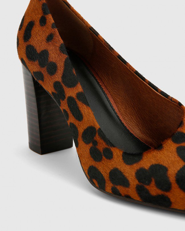 Wittner Patterson Leopard Printed Hair On Leather Almond Toe Block Heel