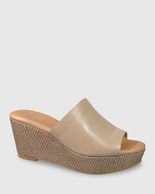 Wittner Henrietta Nude Leather Woven Detail Wedge