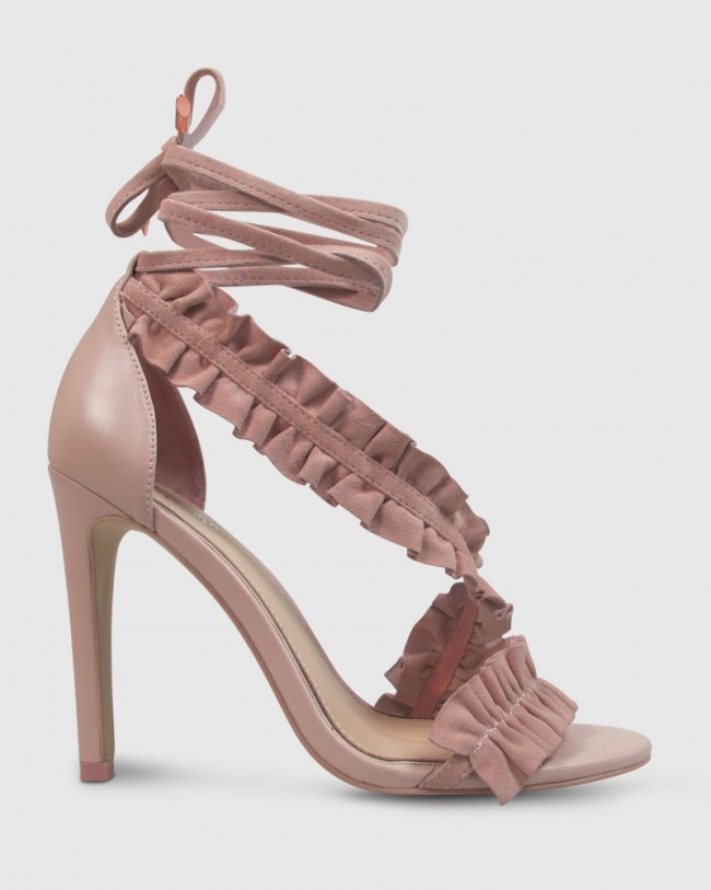Wittner Aimee Powder Pink Suede Frill Detail Stiletto Heel Sandal