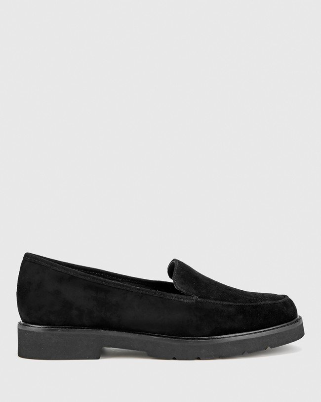 Wittner Dee Black Suede Round Toe Slip On Loafer