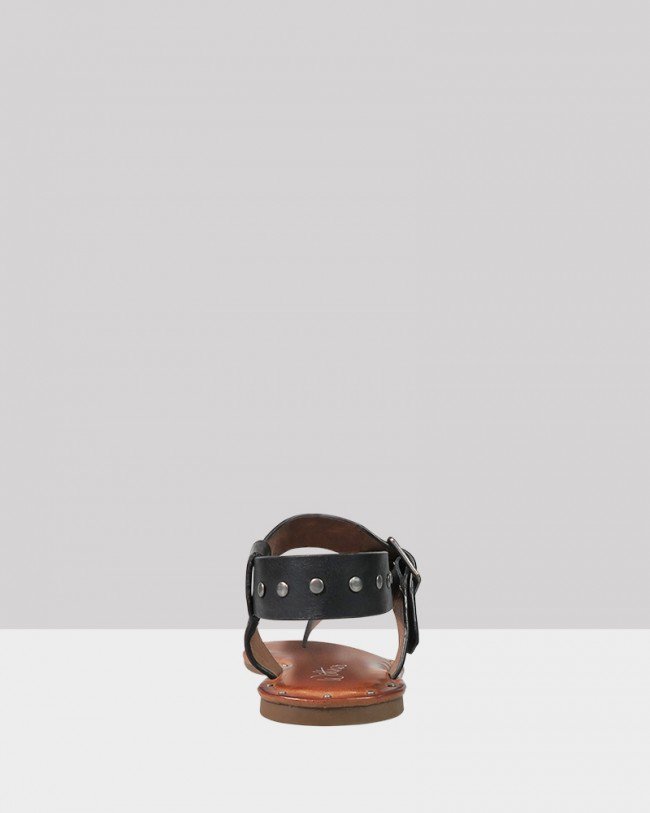 Wittner Flint Black Leather Stud Flat Sandal