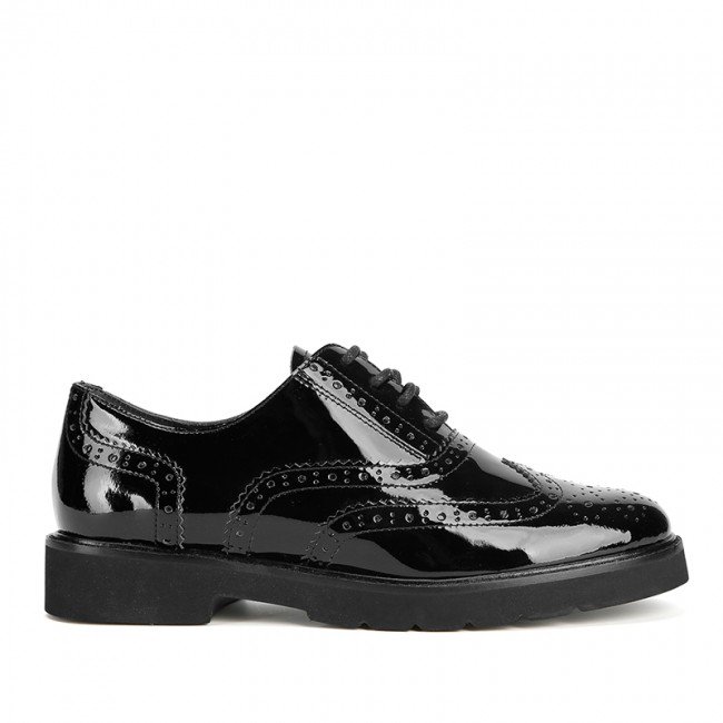 Wittner Dexley Black Patent Leather Wingtip Lace Up Brogue