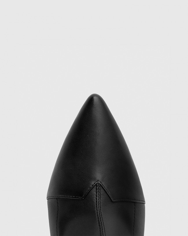 Wittner Hazelyn Black Leather Stretch Stiletto Heel Ankle Boot