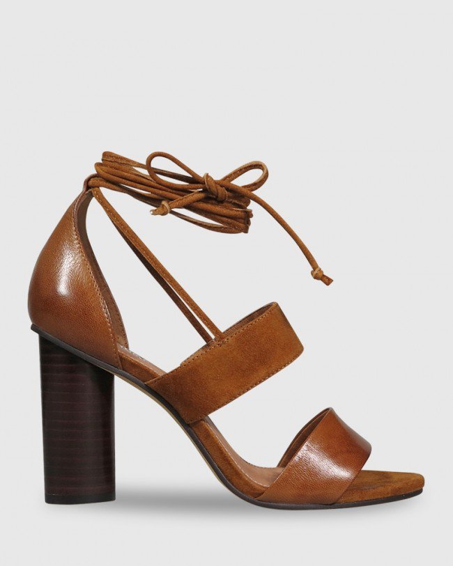 Wittner Rolland Cognac Leather & Suede Block Heel Sandal
