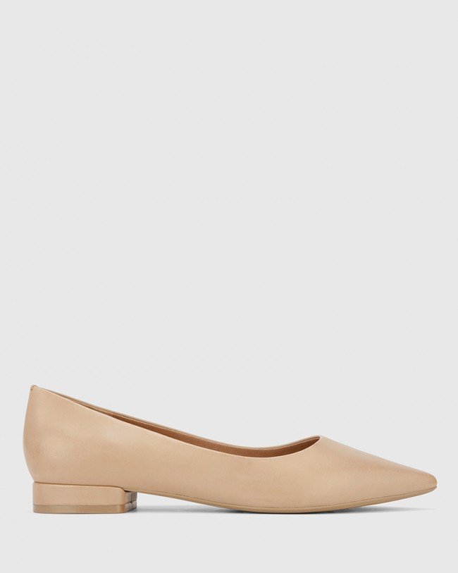 Wittner Marina Nude Leather Pointed Toe Slip On Flat