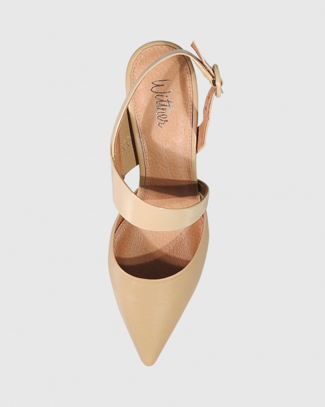 Wittner Devron Natural Leather Pointed Toe Block Heel