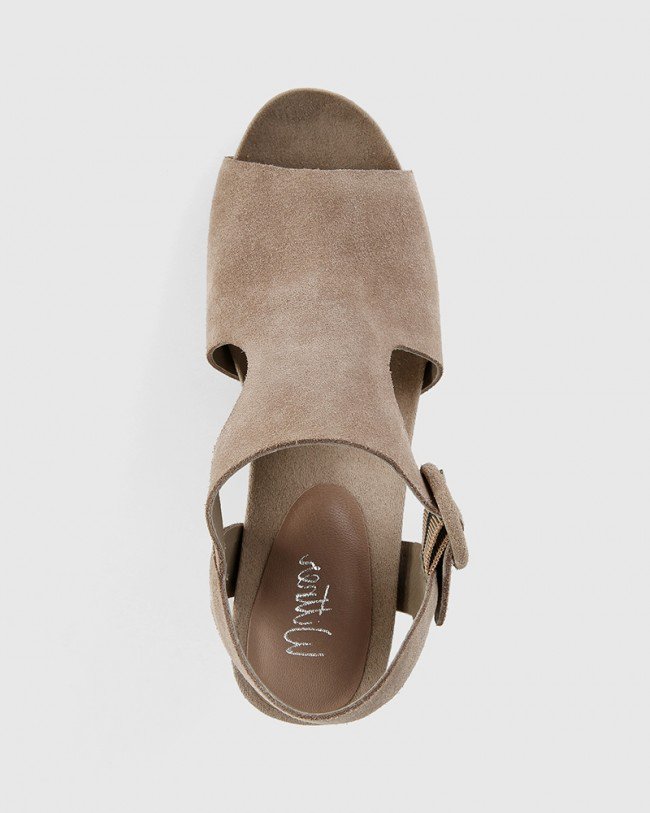 Wittner Cleary Stone Suede Block Heel Buckle Open Toe Sandal