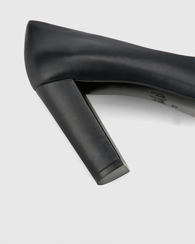 Wittner Hether Navy Leather Pointed Toe Block Heel