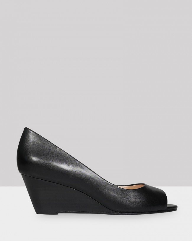 Wittner Mae Black Leather Peep Toe Wedge