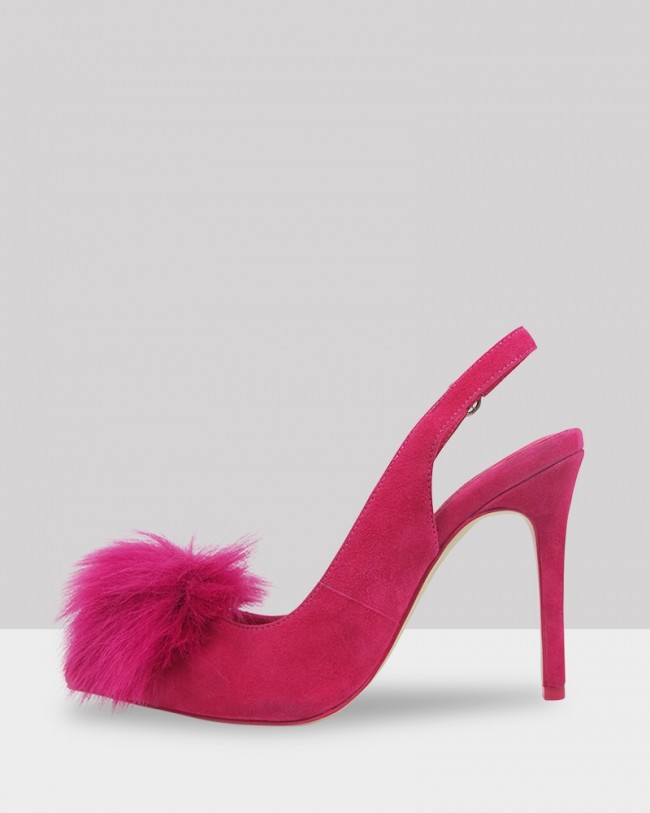 Wittner Tori Pink Suede Pom Pom Pointed Toe Stiletto Heel