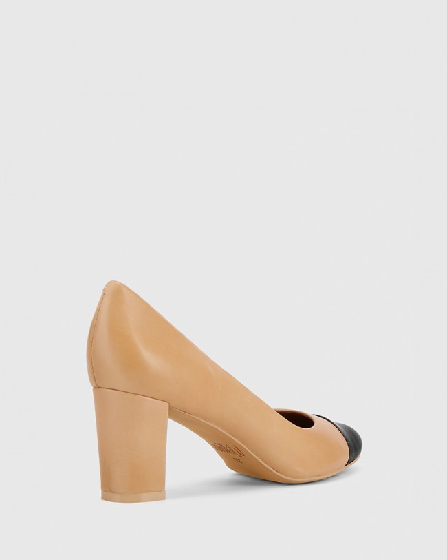 Wittner Nadori Black Patent and Honey Leather Round Toe Block Heel