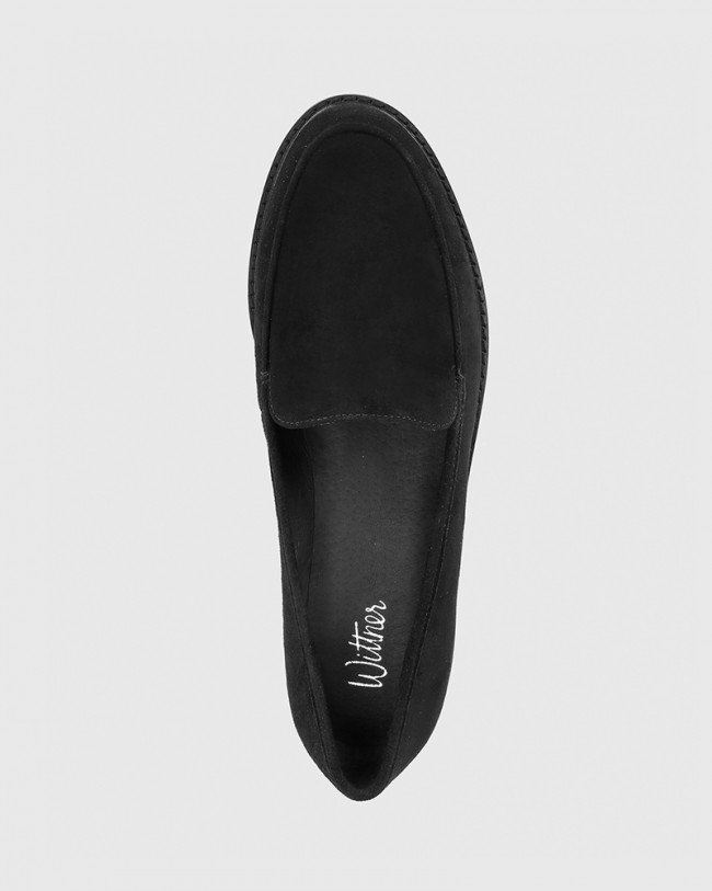Wittner Dee Black Suede Round Toe Slip On Loafer