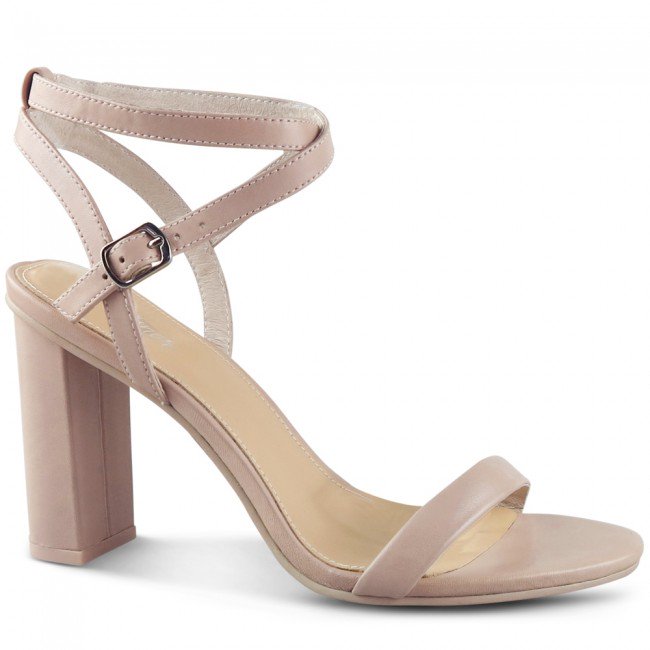 Wittner Raven Nude Leather Open Toe Block Heel